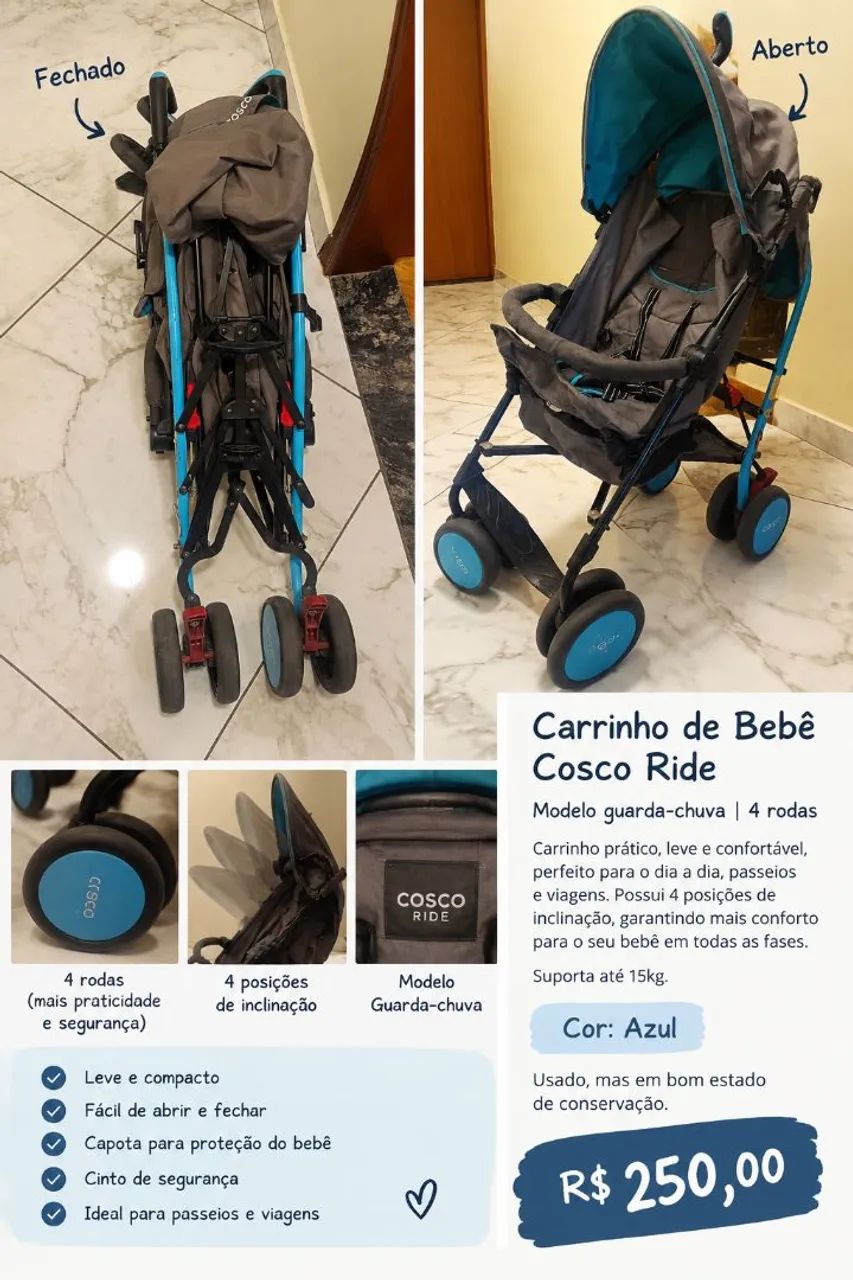 Carro de bebê guarda chuva Cosco