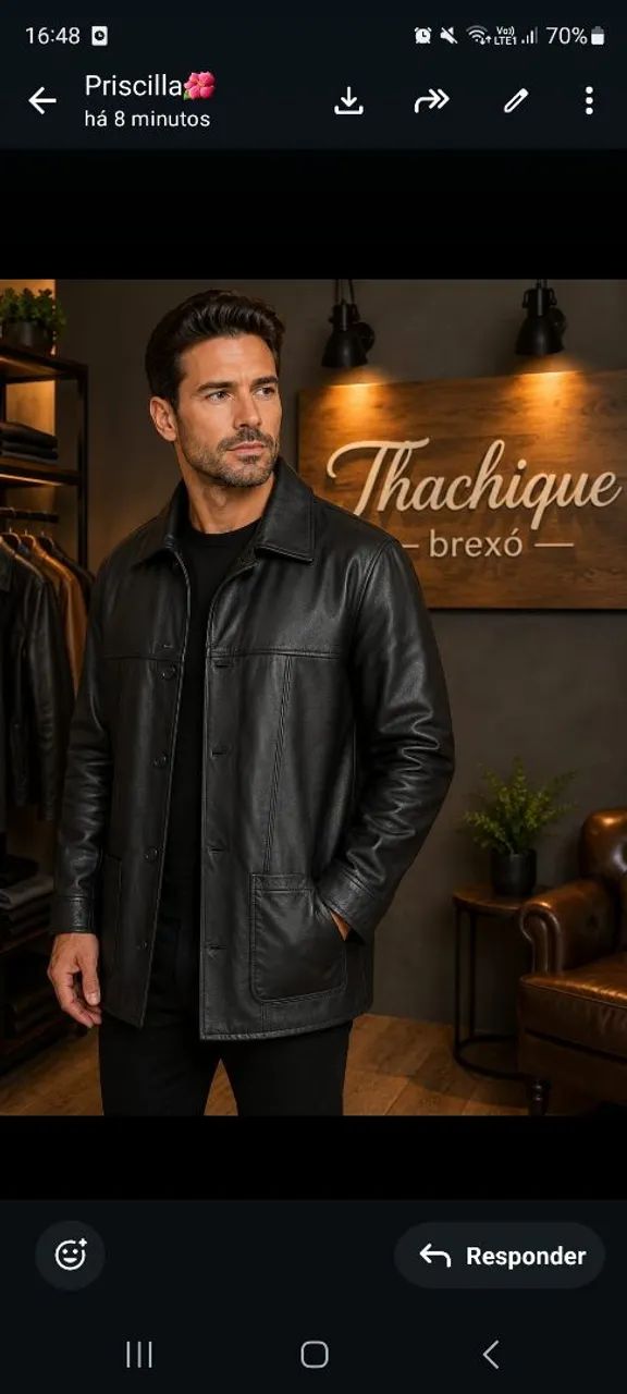 Jaqueta de couro masculina M - Foto 3