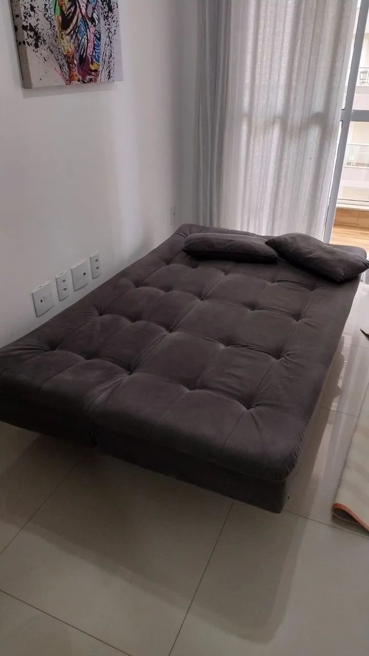 Sofá-Cama 3 Lugares Suede Cinza - Foto 2