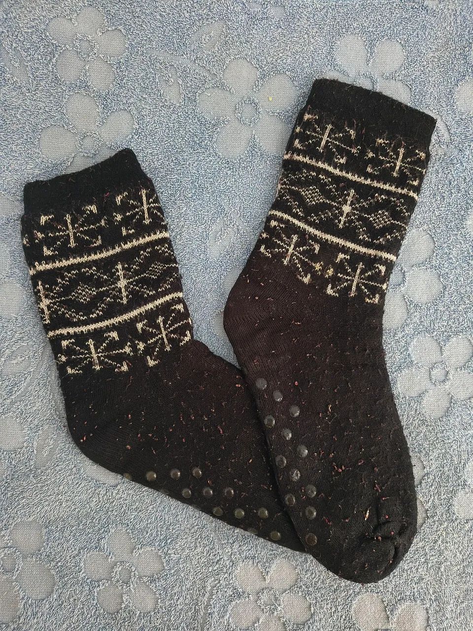 Meia Forrada Felpuda Preta Estampada