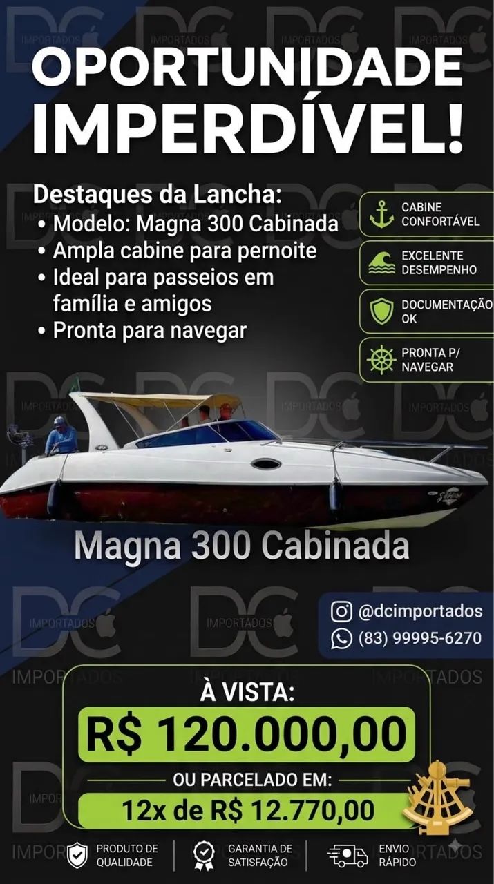 Lancha Magna 300 cabinada 