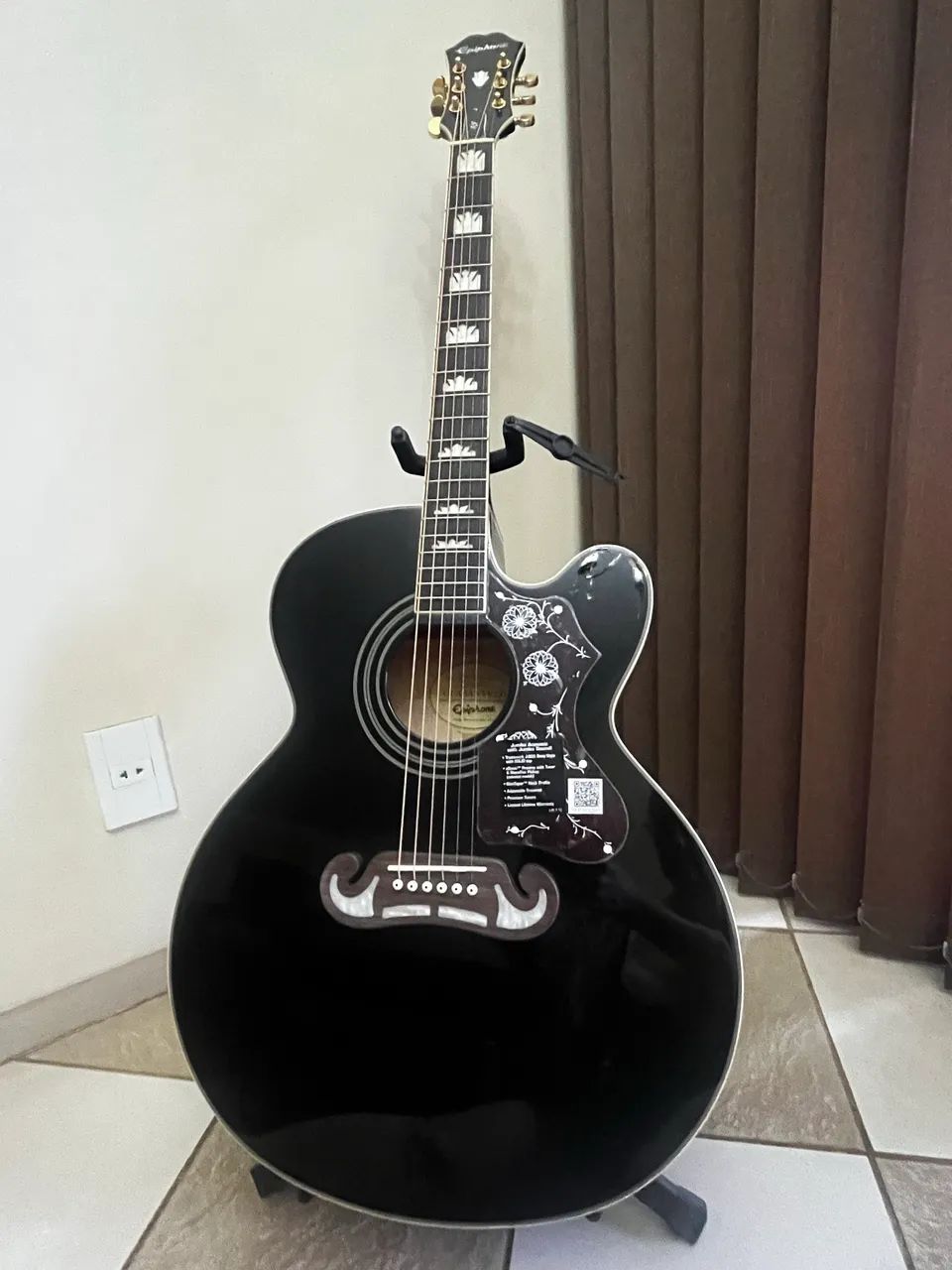 violão elétrico epiphone ej 200 sce gold black