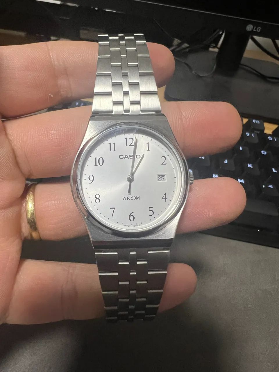 Relógio Casio MTP B145 Branco Pérola Clássico 