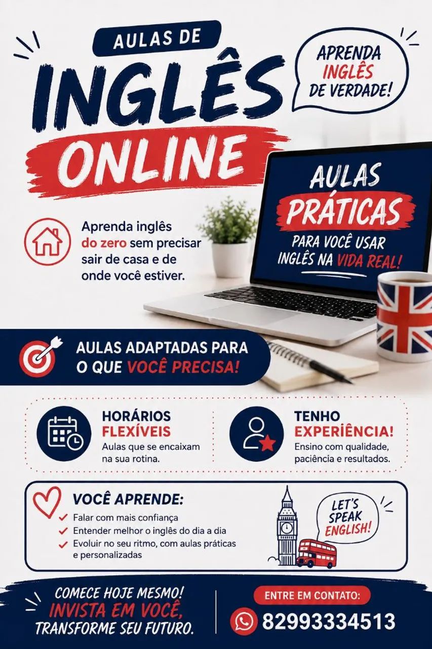 Aulas de inglês online.
