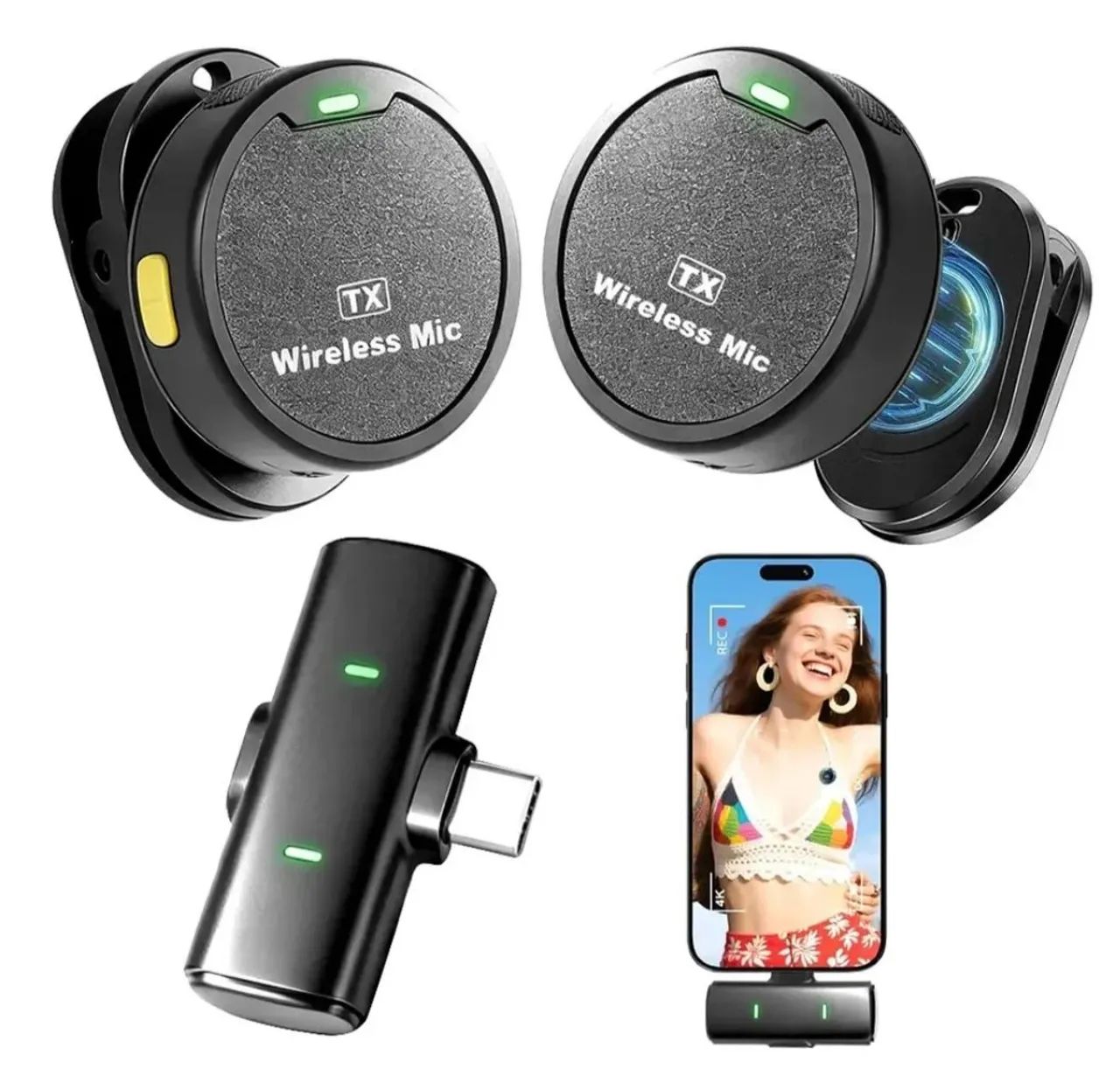 Microfone sem fio Imã duplo profissional para celular 