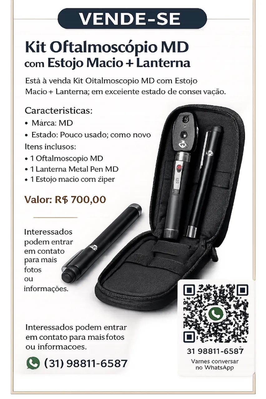 Kit Oftalmoscópio MD + Estojo Macio + Lanterna