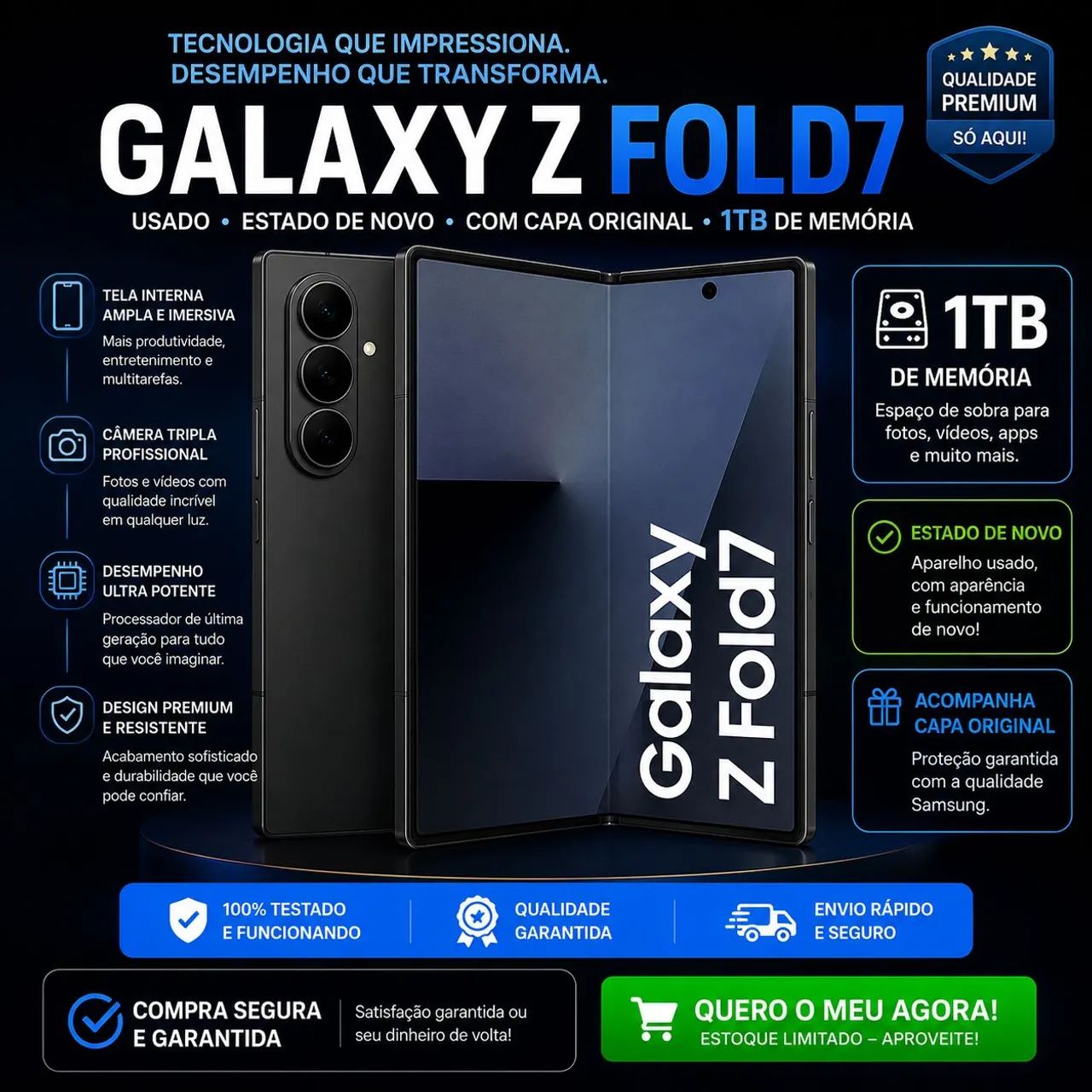 Samsung Galaxy Z Fold7 1TB | Estado de Novo + Capa Original | Oportunidade Única!