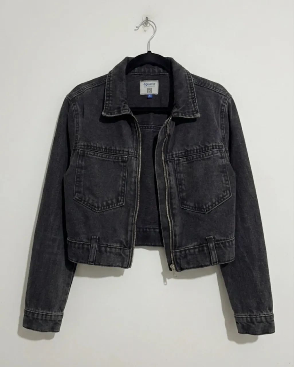 Jaqueta Sarja Cropped Preta