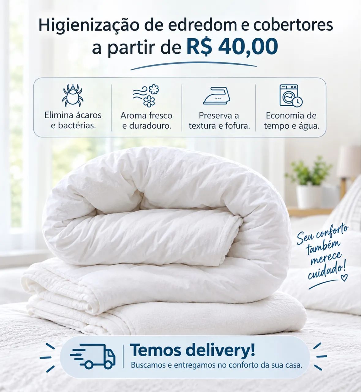Higienização de cobertor e roupas 