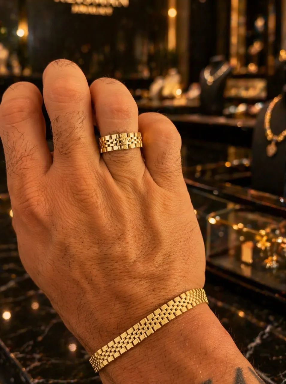 Conjunto Pulseira e Anel Rolex em Ouro 18k 750