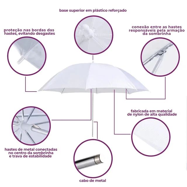 Sombrinha Branca Difusora 109cm Sou Foto - Foto 3