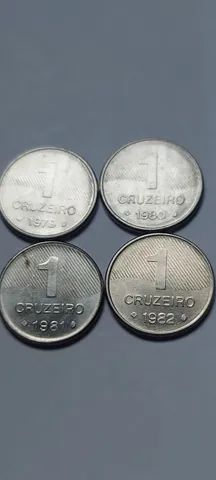 Lote com 4 Moedas Antigas de 1 Cruzeiro (1979,1980,1981 e 1982) Soberbas