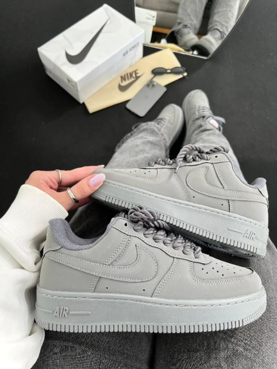 Tênis Nike Air Force Cinza Premium - Dois Tipos de Cadarço - Foto 4
