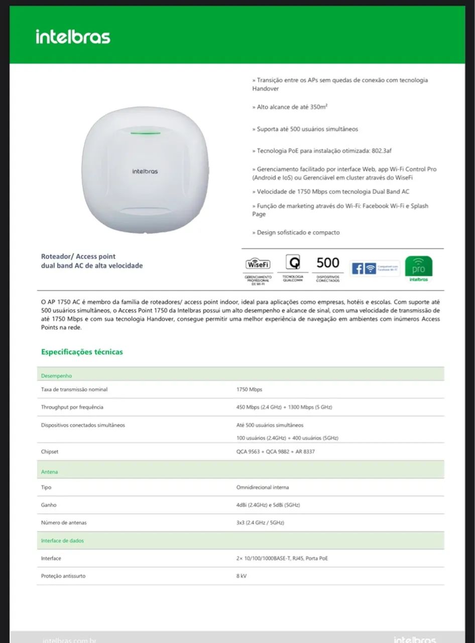 Intelbras AP 1750 AC Router for 500 users64529514022273123