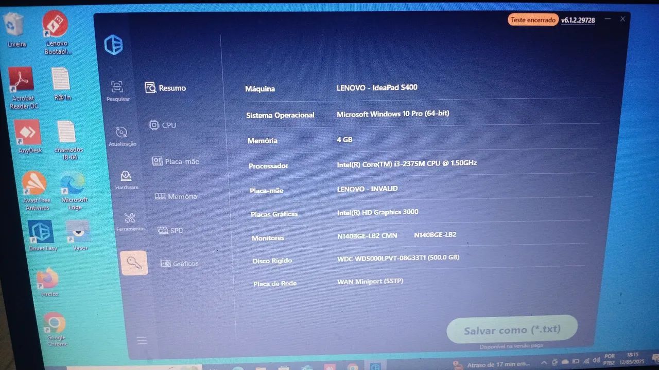 Notebook Lenovo IdeaPad S400 - 4GB RAM - Intel Core i3