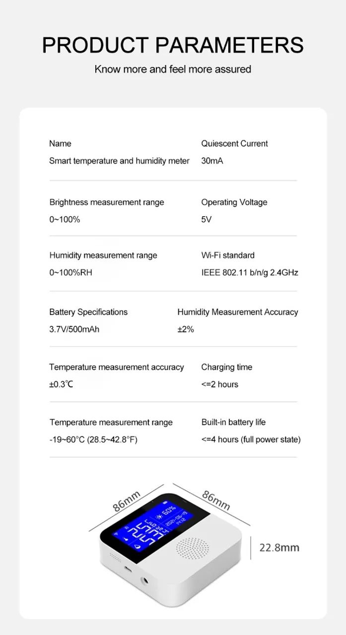Sensor De Umidade Temperatura Tuya Wifi Inteligente Higrômetro Termômetro COD-AM491  - Foto 4