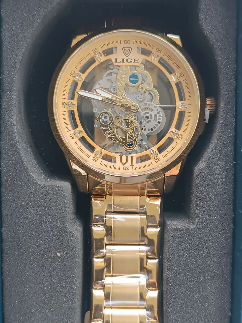 Relógio Importado LIGE Esqueleto Gold Novo Entrega Grátis 