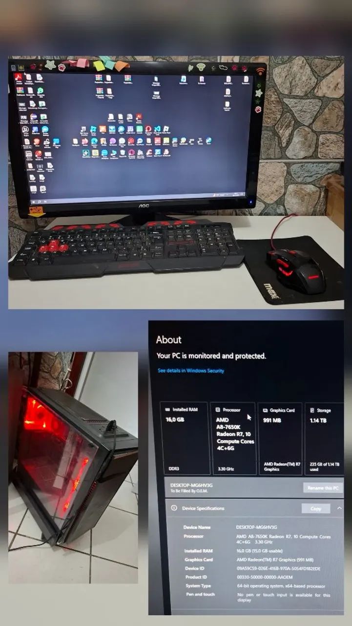 Computador Completo A8 DDR3 16gb 1TB SSD AMD RADEON R7 GRAPHICS VALOR R$ 1.200,00