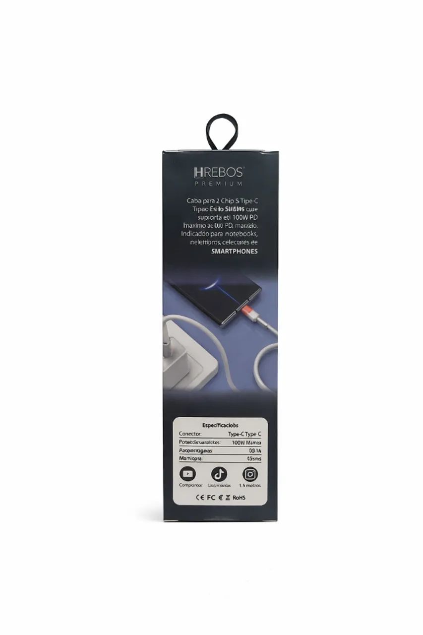 Cabo USB-C Hrebos Premium 100W Turbo 1.5M (Ultra Rápido) - Foto 3