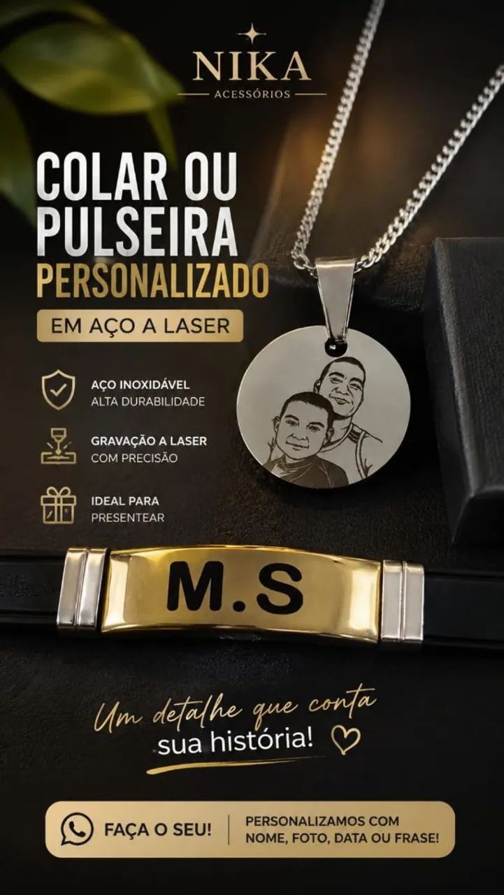Personalizado em aço pulseira, colar e chaveiro  - Foto 2