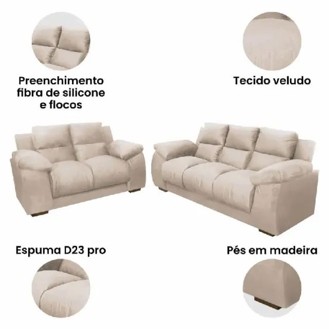 Conjunto de Sofa Luna 2 e 3 Lugares TecidoVeludo - Estofar - Foto 2