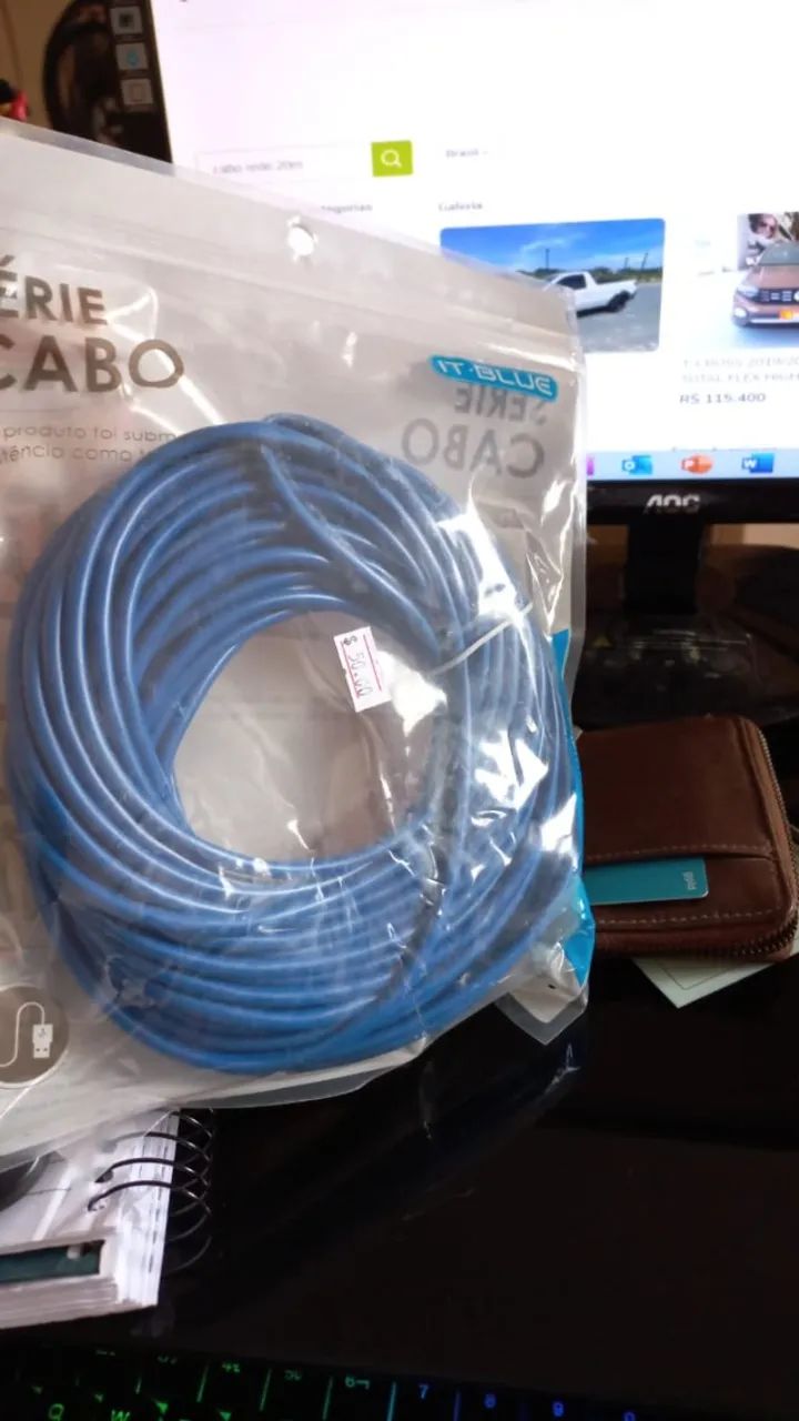 Cabo de Rede RJ45 Azul 20 Metros Computador - Foto 5