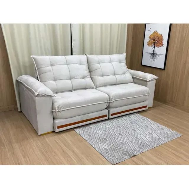 Sofá Retrátil Branco Puro Veluno Barcelona 2,20m de 4 Lugares