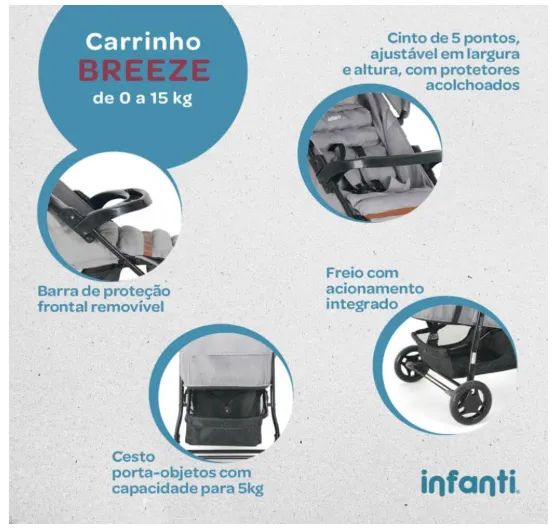 Carrinho de bebê Breeze - Até 15kg - Novo na caixa com garantia - Foto 3