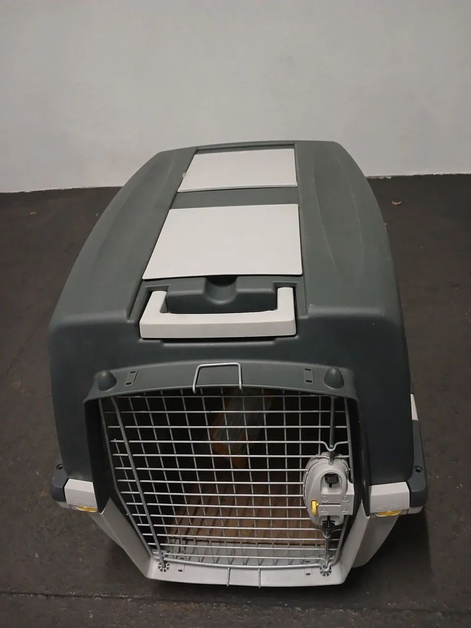 Caixa (kennel) para transporte de cães.