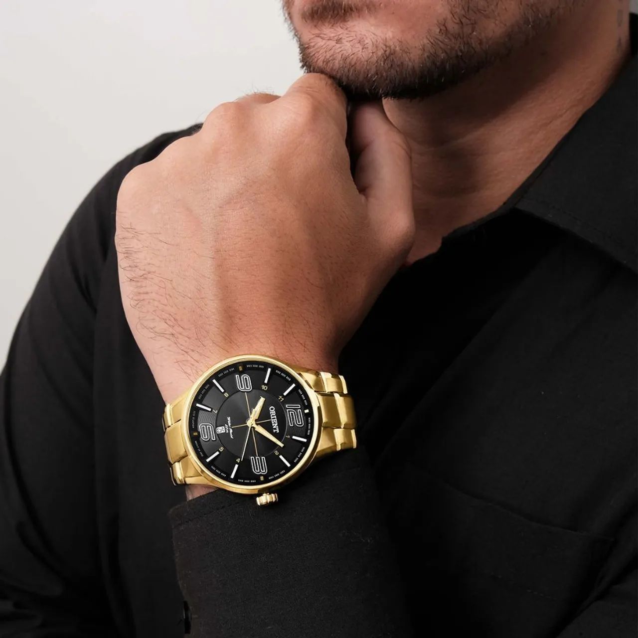 Relógio Orient Masculino Dourado Original Com Data - Novo Na Caixa - Foto 5
