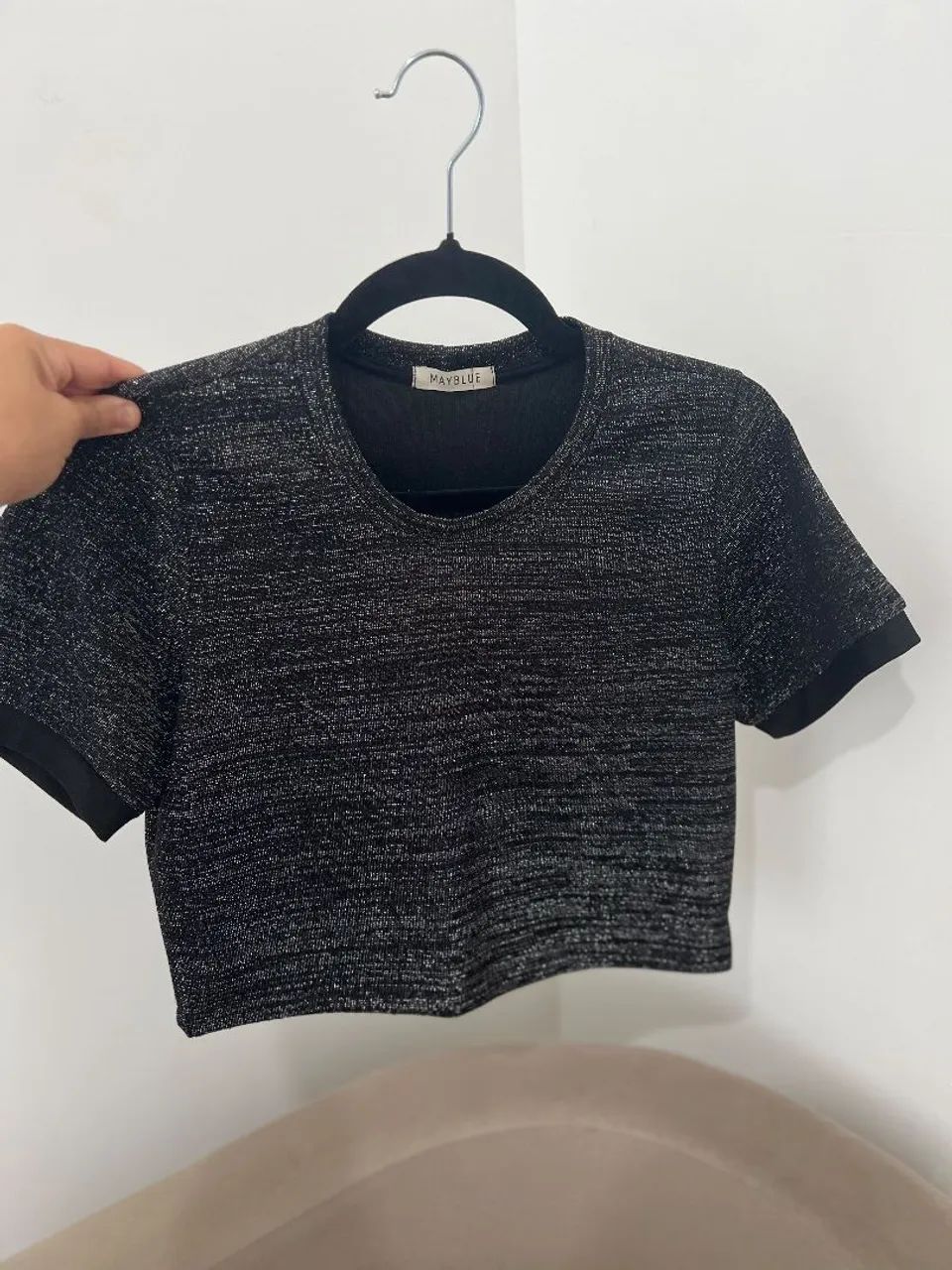 Cropped Preto Brilhante Mayblue - Foto 4