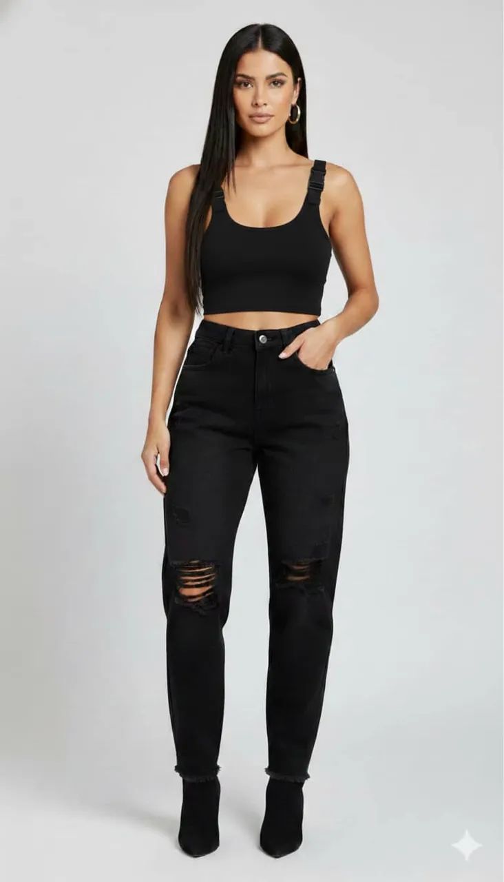 Calça jeans Mom Swear e cropped  fivela tam 36