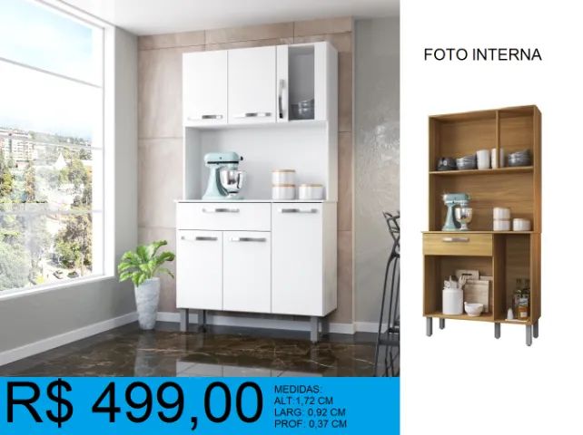Armário de cozinha compacto com vidro - Entrega e montagem grátis 