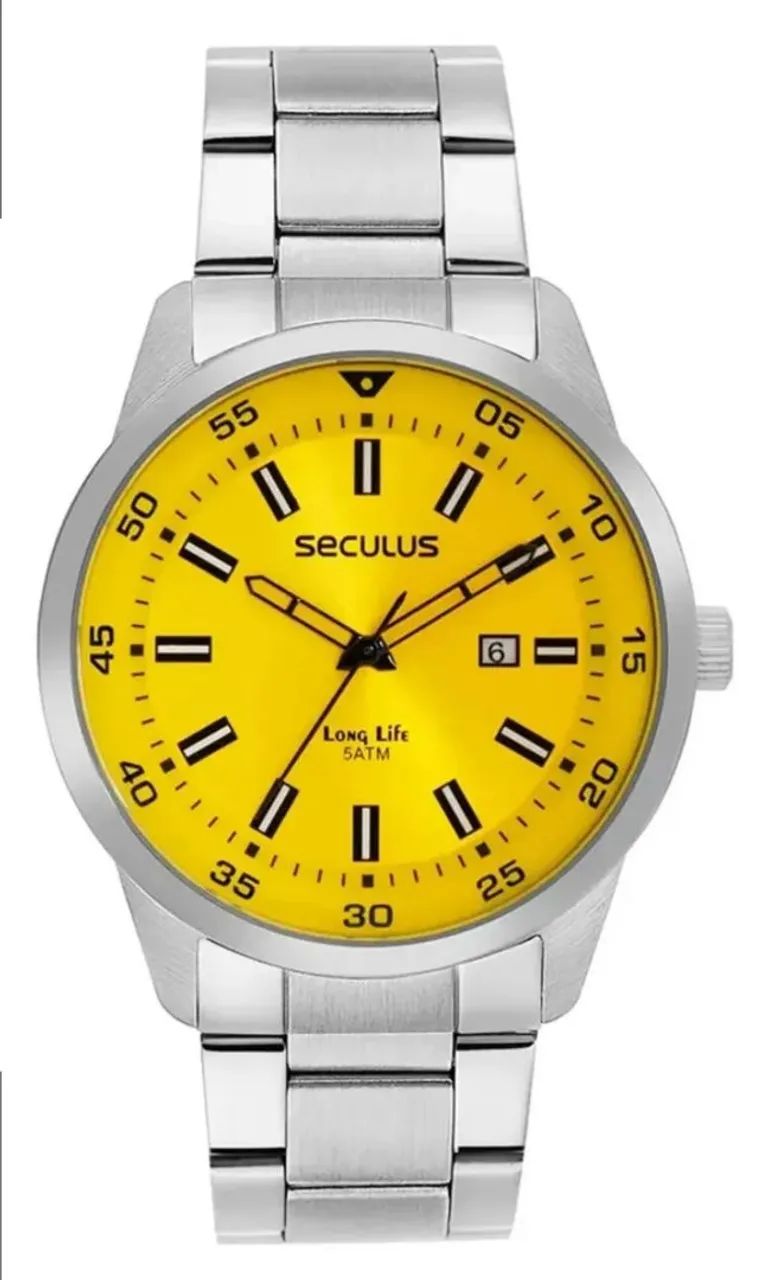 Relógio Seculus Prateado Amarelo - Foto 4