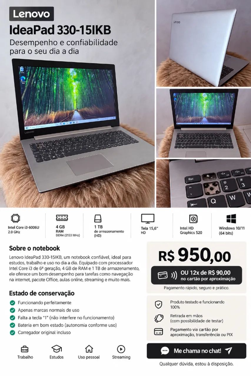 Notebook Lenovo IdeaPad 330 i3 4GB 1TB - Formatado - Foto 5