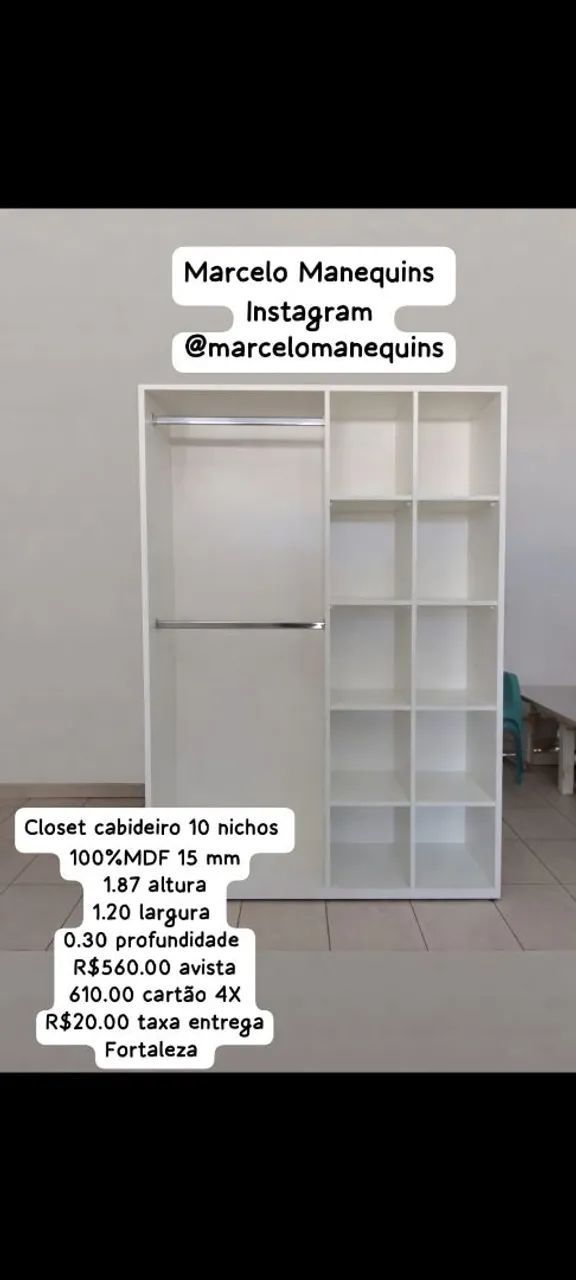 Closet cabideiro 10 nichos 