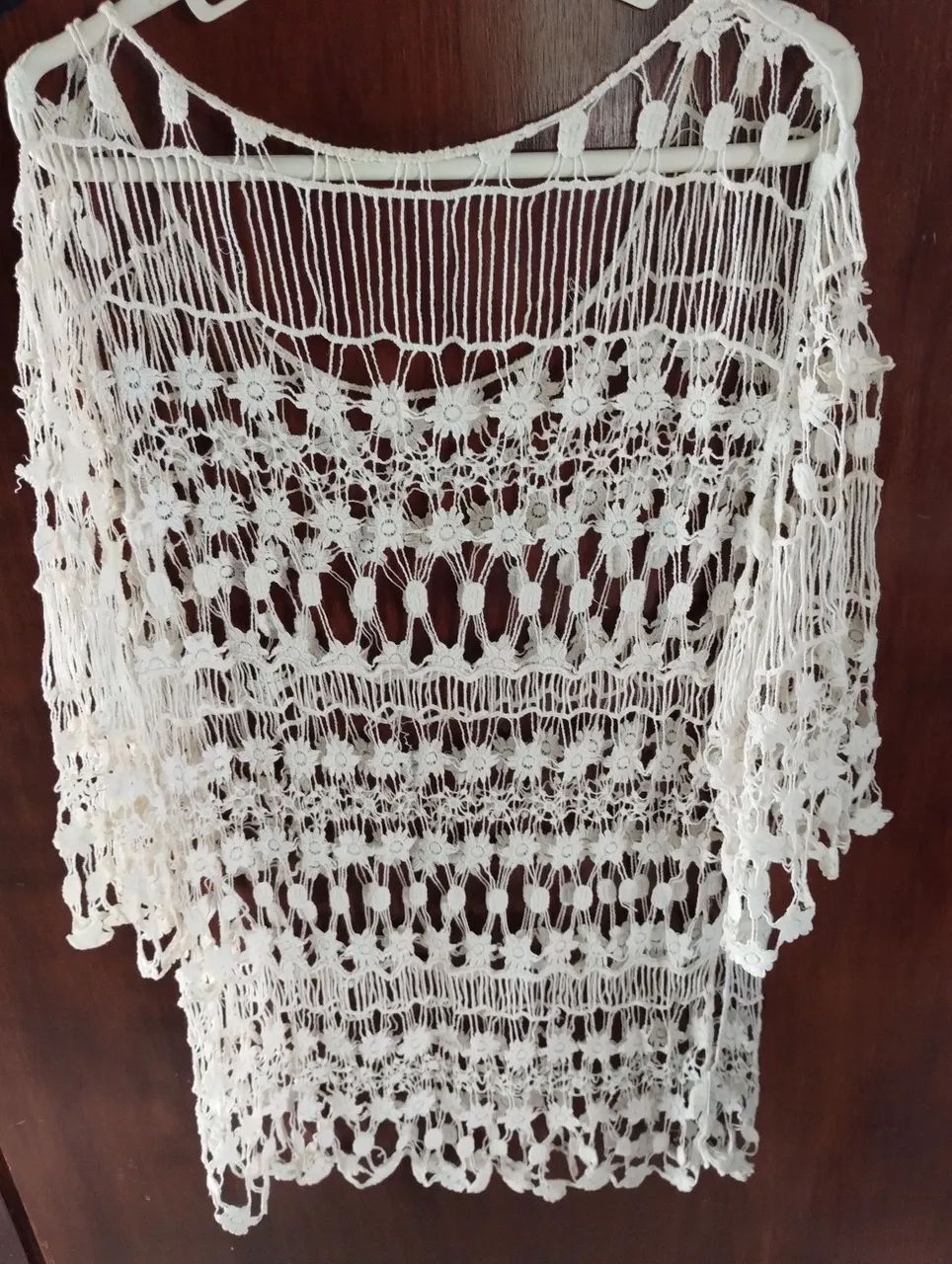 Saída de Praia em Crochê Off-White - Estilo Boho - Foto 3