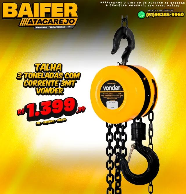 Talha 3 Toneladas Com Corrente 3Mt Vonder