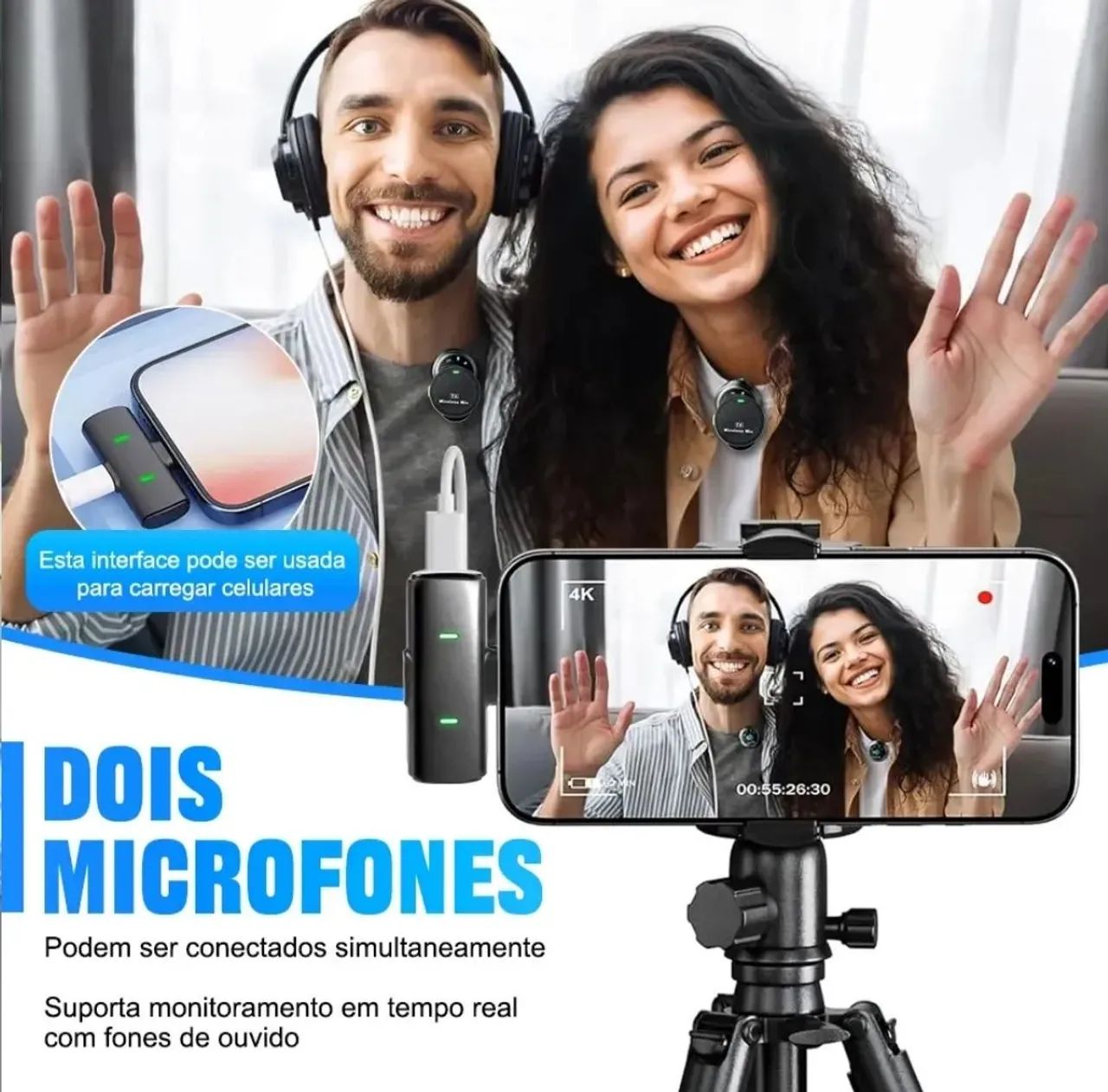 Microfone sem fio Imã duplo profissional para celular  - Foto 2