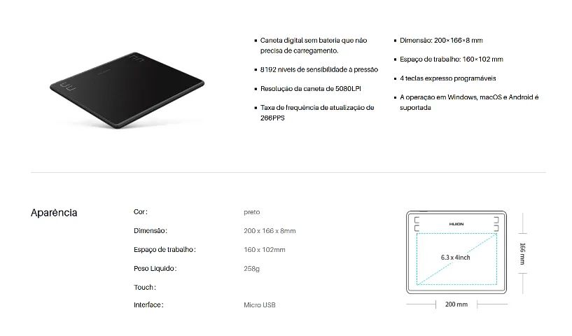 Huion HS64 - Tablet com caneta - Foto 4
