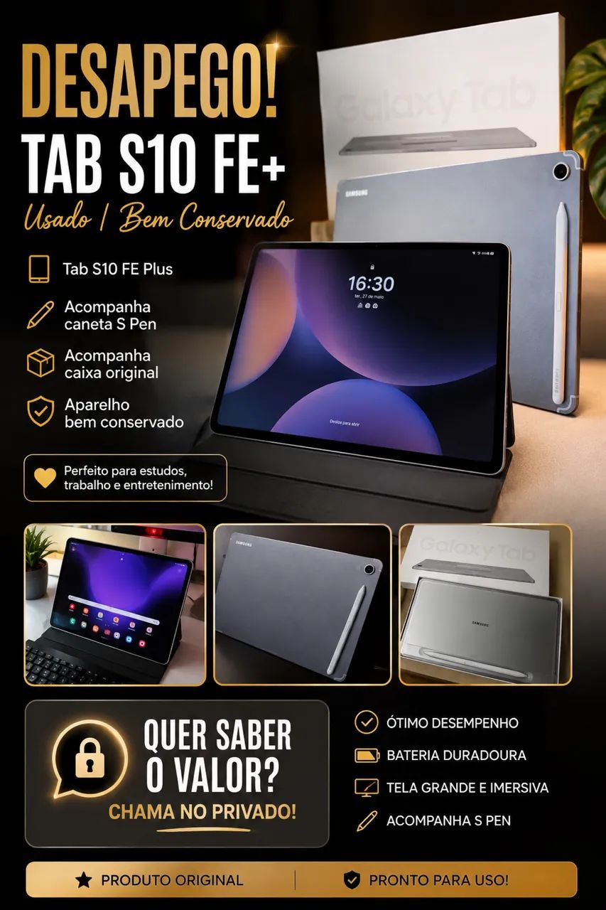     Samsung Tab S10 FE+ Impecável | Acompanha S Pen e Caixa