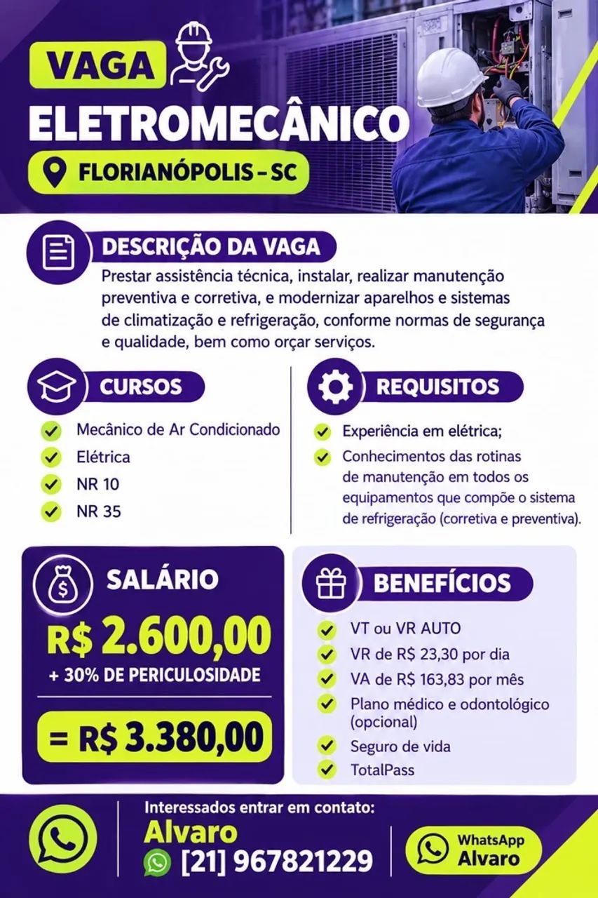 Vaga mecânico de refrigeração 