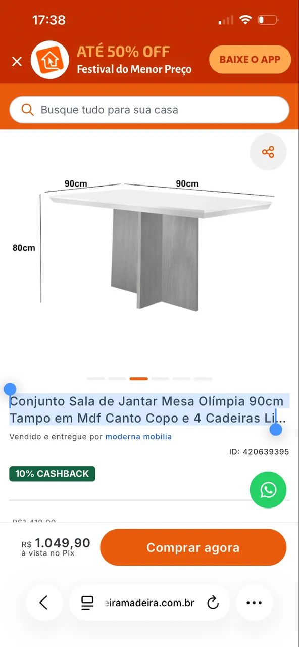 Mesa com 4 cadeiras - QUASE NOVA - 90cm - Foto 3
