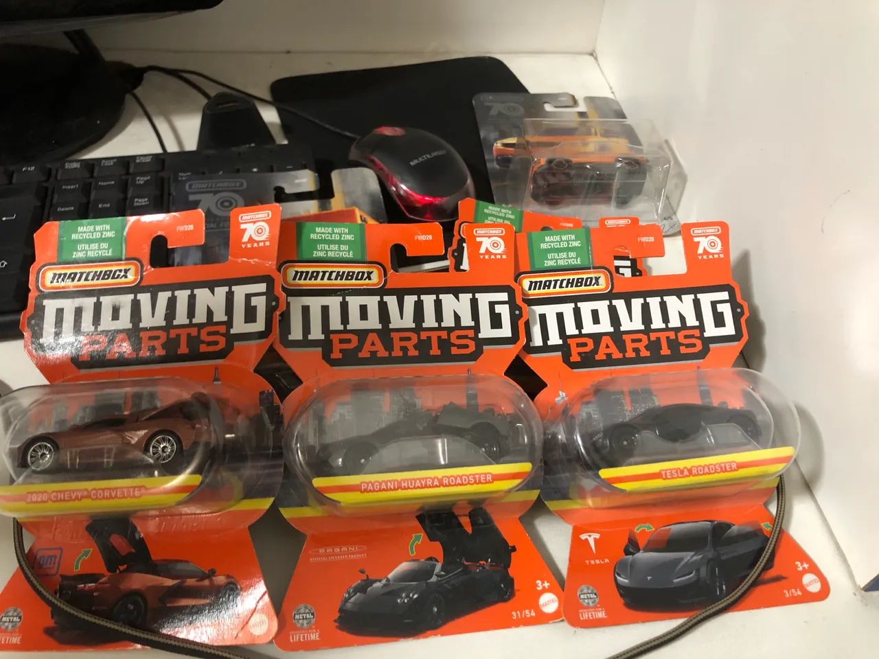 Moving parts Matchbox, 2020 corvette, Pagani huayra e Tesla roadster