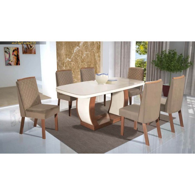 Conjunto Mesa De Jantar Com 6 Cadeiras Vigor 180x90cm Amêndoa Off White ...