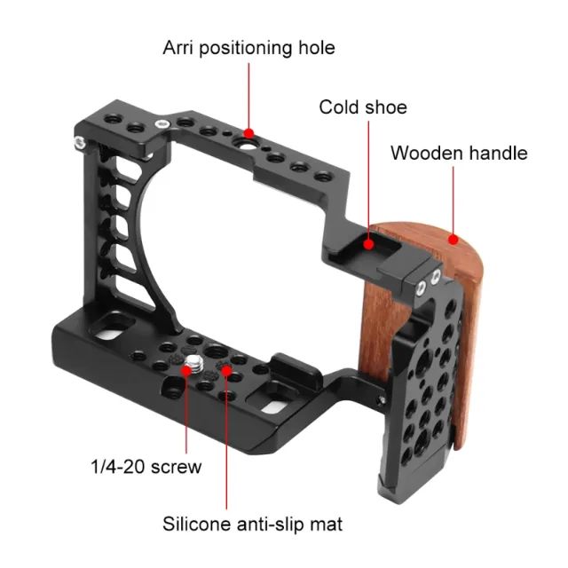 Cage Gaiola Para Sony A6400 A6500 A6300 A6000 Com Grip De Madeira - Foto 4