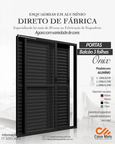 Porta Balcão em Aluminio Preto com Vidro Temperado