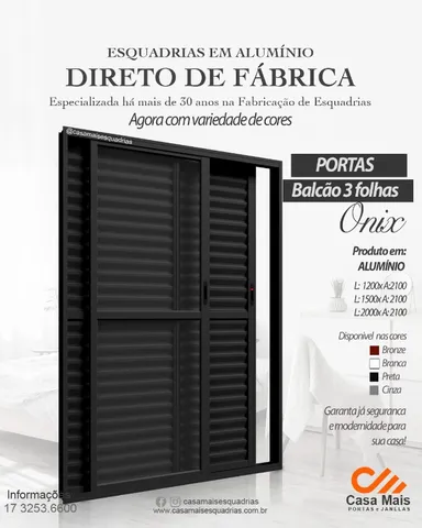 Porta Balcão em Aluminio Preto com Vidro Temperado