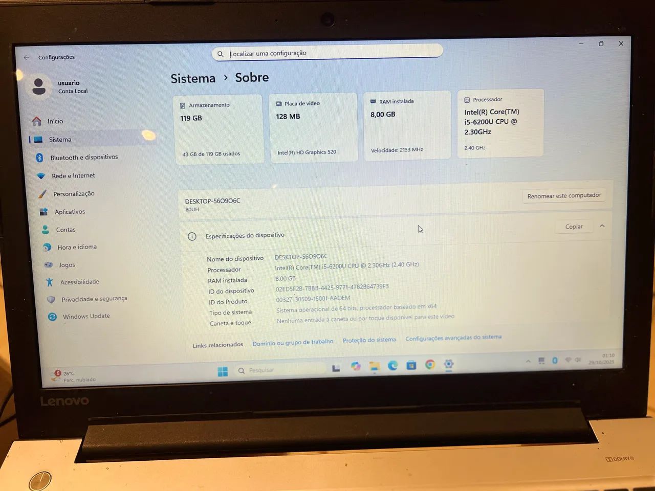 Notebook Lenovo i5 6 geração 8Gb ram com SSD - Foto 3