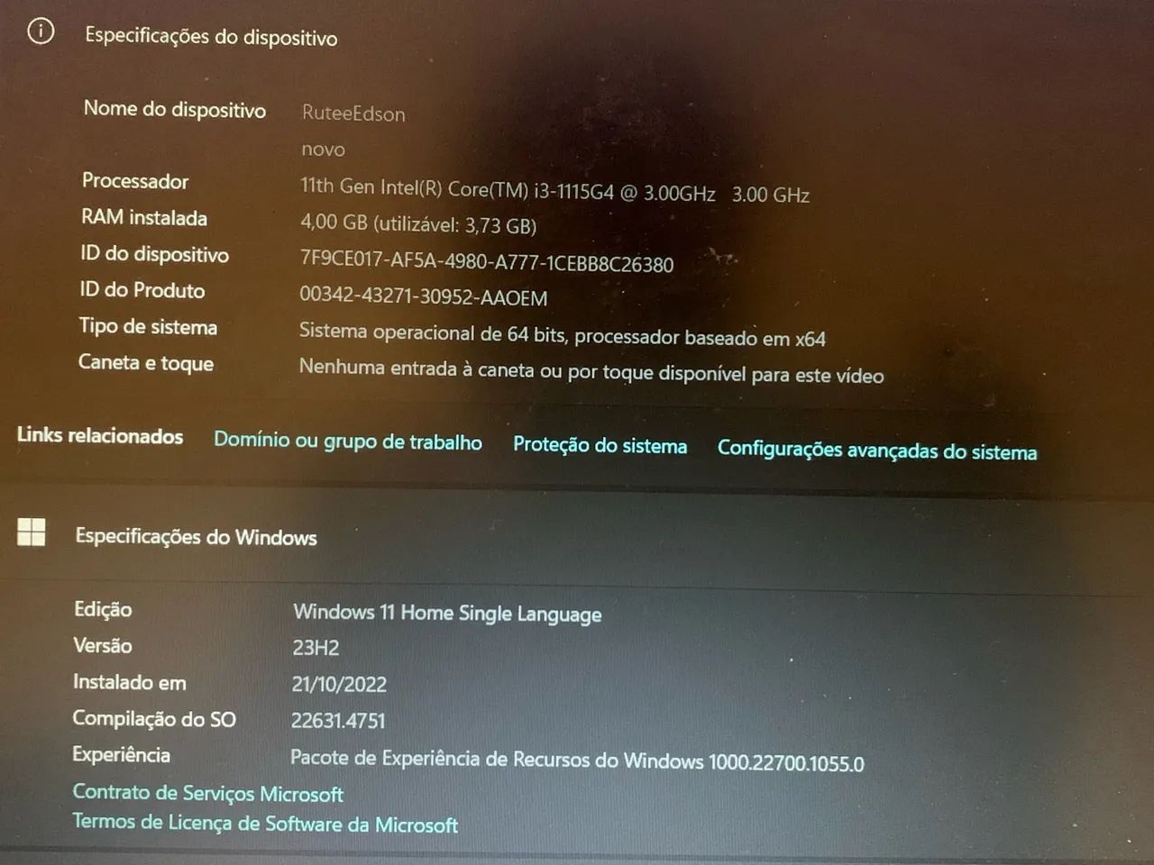 Notebook Intel Core i3 1115G4 4GB RAM